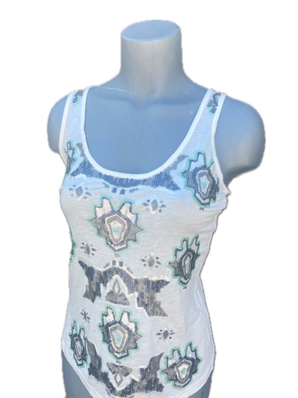Rue21 Sequin Embellished White Tank Top Small RN 70829